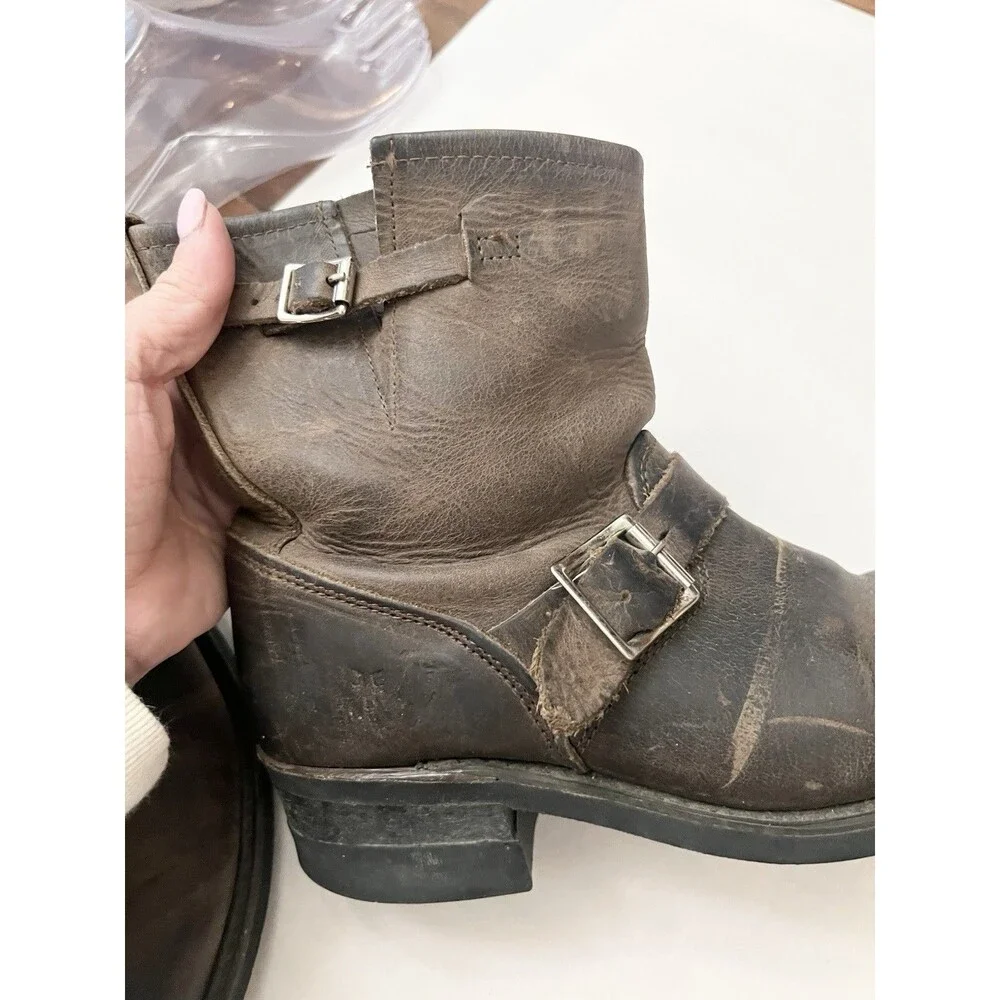 Frye Women's Sz 7 38 Engineer Harness Boots Brown distressed $399 Leather